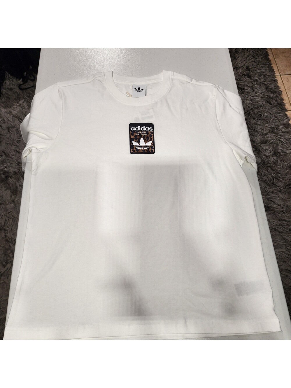 adidas Originals GRAPHIC OSS SS T-Shirt S White Cotton Jersey Leopard Print Logo